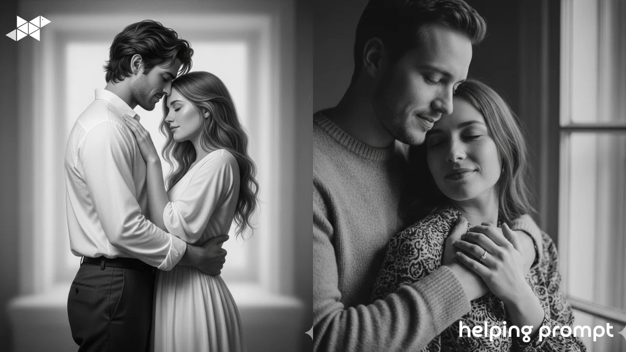 Create Timeless Black-and-White Couple Portraits Using AI Prompts That Highlight Emotion, Connection, and Classic Style