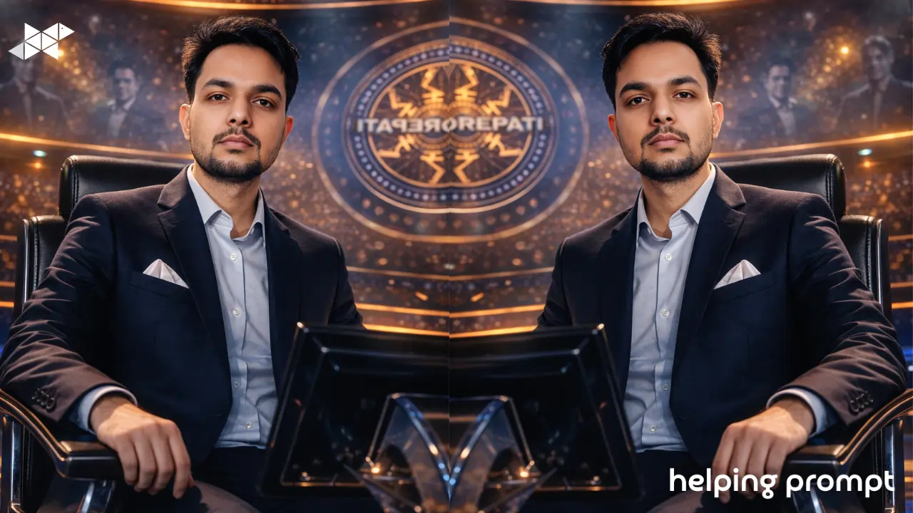 Create a Kaun Banega Crorepati AI image prompt Using This Cinematic View