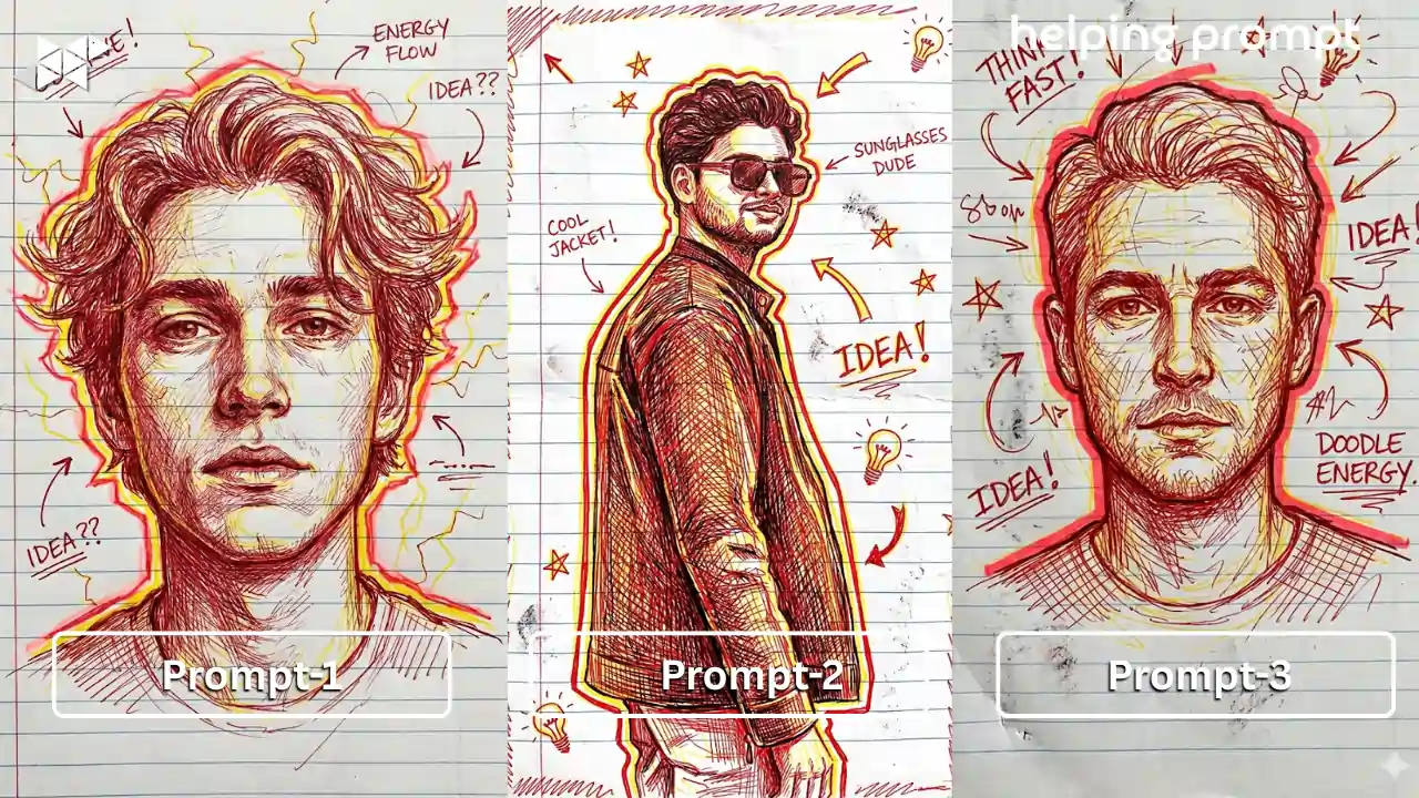 How to Create Viral Red and Yellow Doodle Portraits Using Hand-Drawn Notebook Style AI Prompts