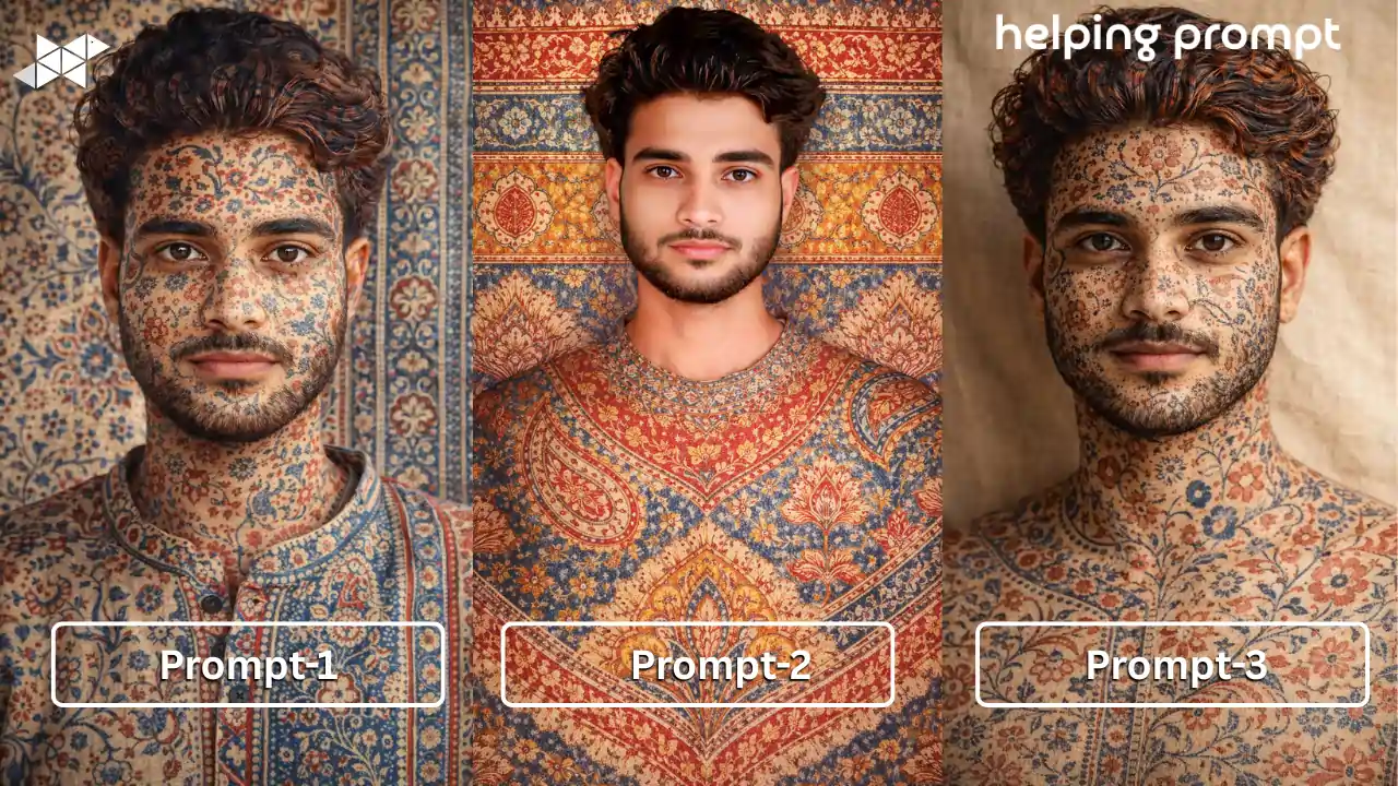 Reimagining Human Portraits Through Jaipur-Inspired Block Printed Textiles Using Advanced AI Visual Prompts