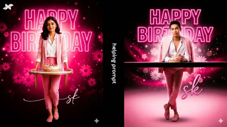 Ultra-Realistic Birthday Poster Design With Pink Neon Text, Cinematic Leaning Pose, And Premium Celebration Mood