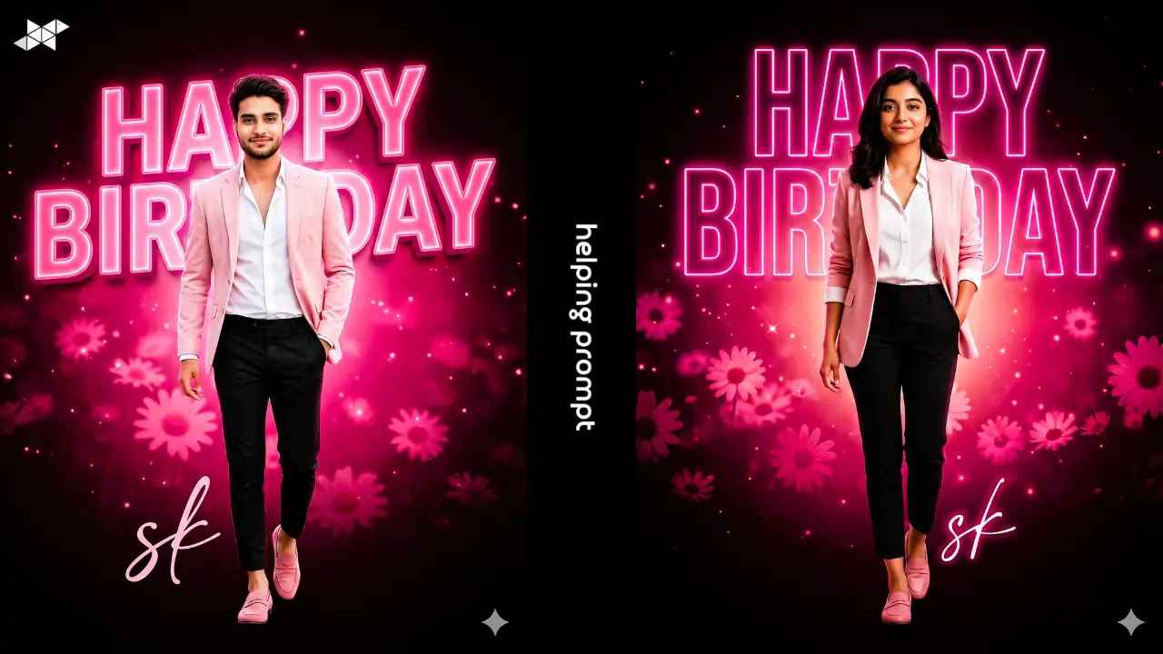 Ultra-Realistic Birthday Poster Design With Pink Neon Text, Cinematic Walk Pose, And Premium Editorial Lighting