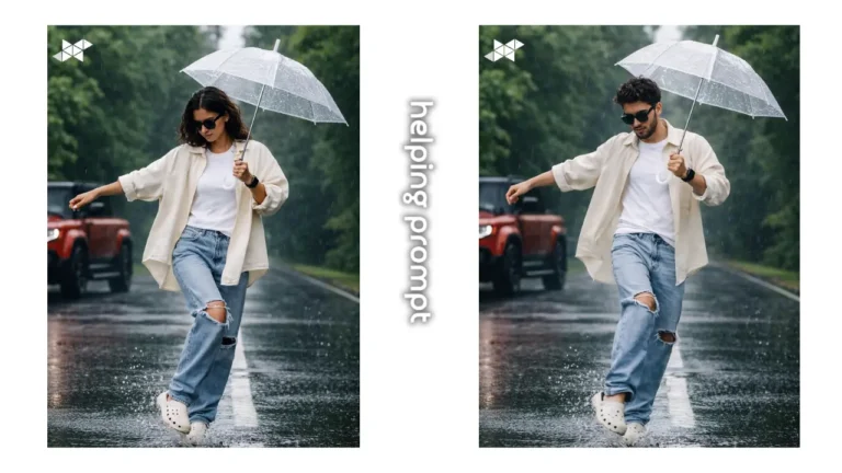 Ultra-Realistic Rain Dance Fashion Photo Prompt With Cinematic Street Style And Luxury SUV Background