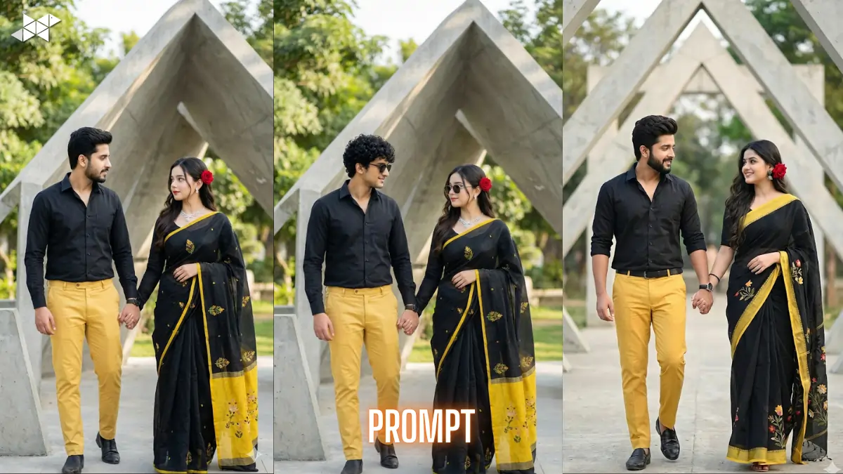 8k Trending Gemini AI Image Prompt: A Stylish Couple Framed in Modern Geometry