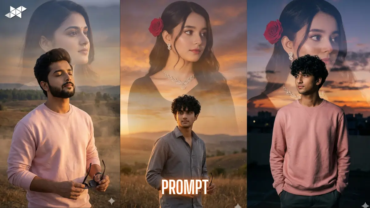 8k Trending Gemini AI Image Prompt: Cinematic Double-Exposure Portrait at Dusk