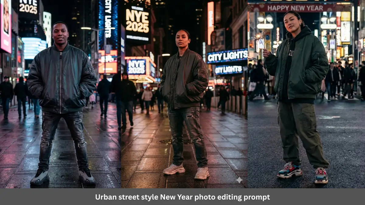 Urban Street Style New Year AI Photo Editing Prompts for Neon Night Instagram Aesthetic