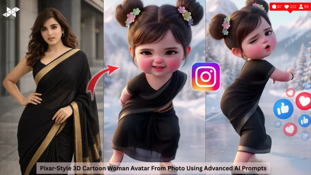 Pixar-Style 3D Cartoon Woman Avatar From Photo Using Advanced AI Prompts