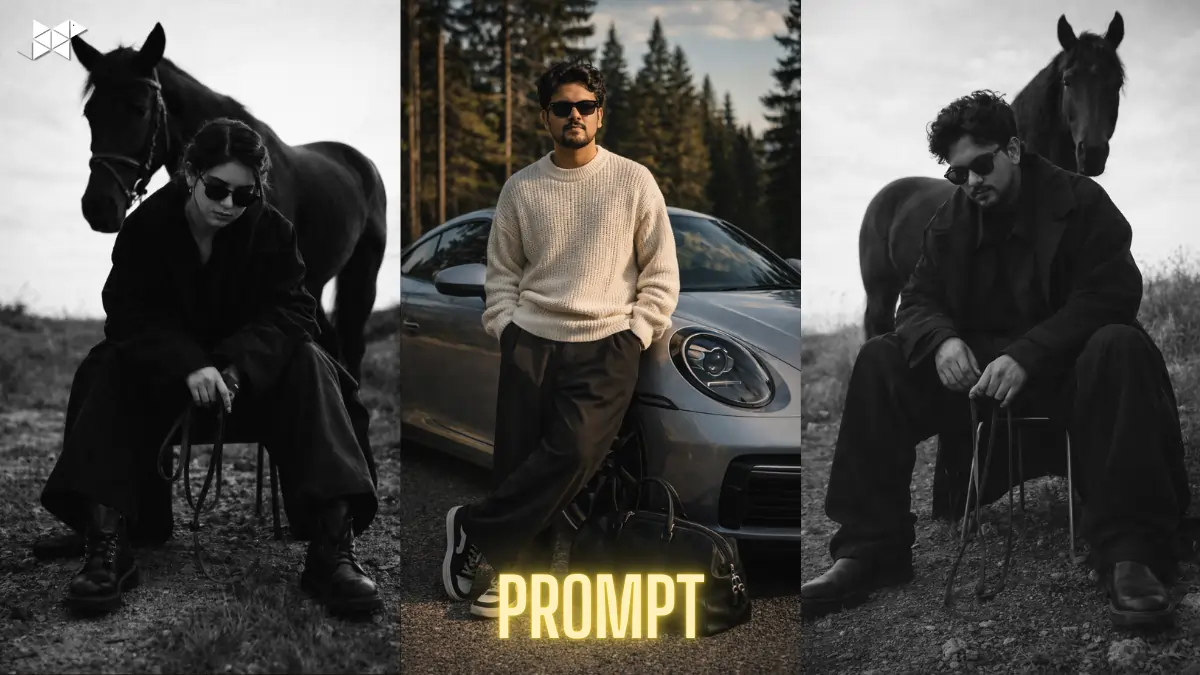 Two Cinematic Frames, One Persona: The Horse, The Porsche, and a New-Age Indian Style Statement