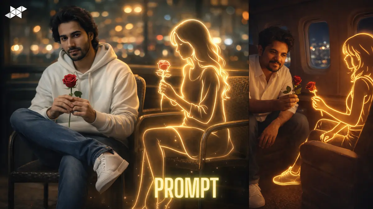 A Night Walk, Café Rose & Airplane Moment: 8K Couple Prompt With a Golden Neon Girl Beside Me
