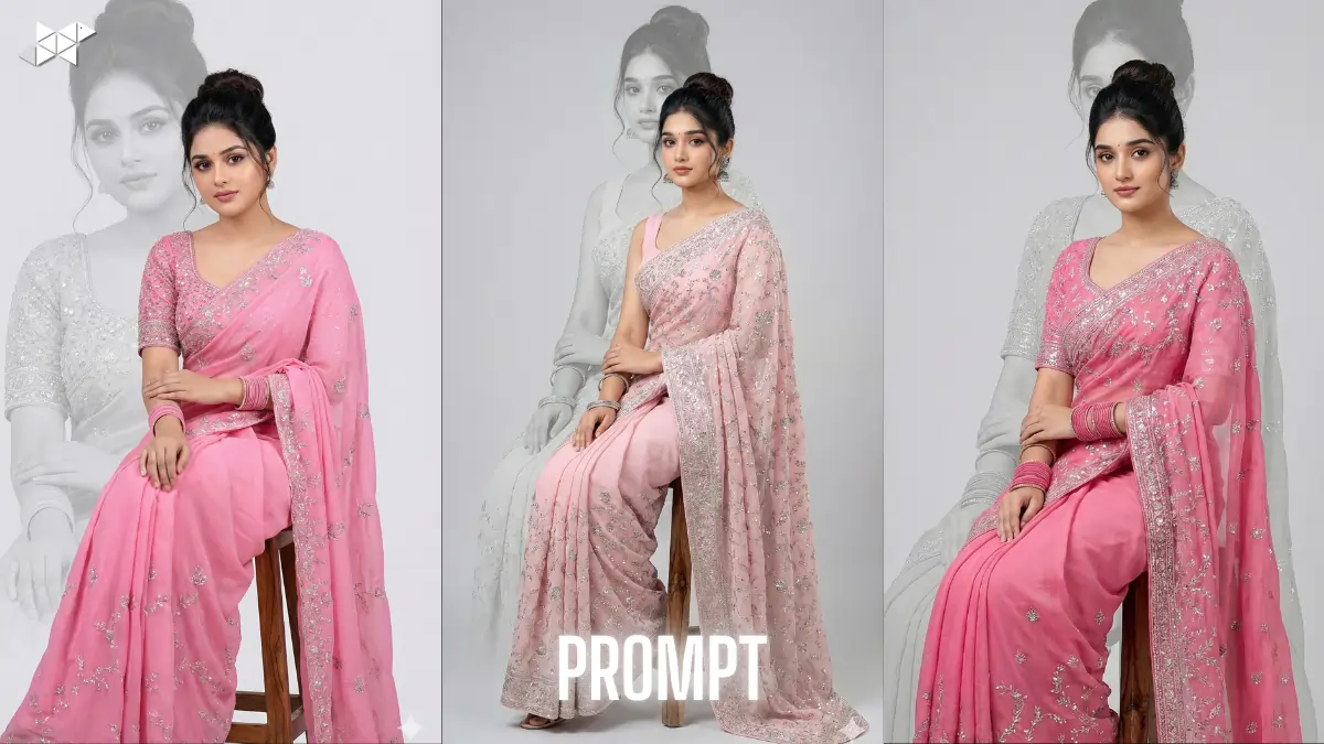 8k Gemini Image Prompt Realistic Studio Portrait of Indian Woman in Pink Saree