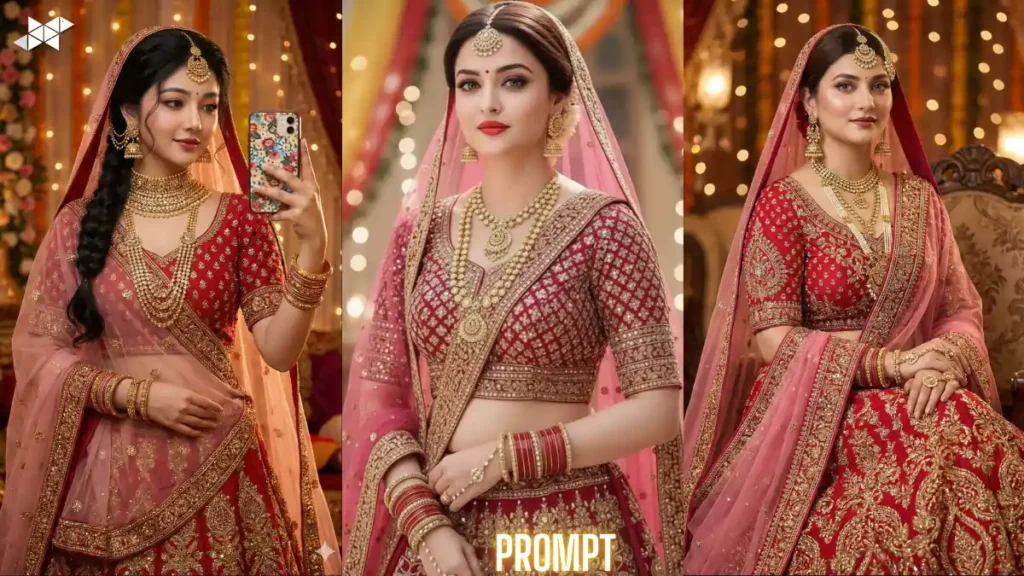 8K Aishwarya Rai in Red Lehenga with Pink Dupatta, Royal Bridal Portrait