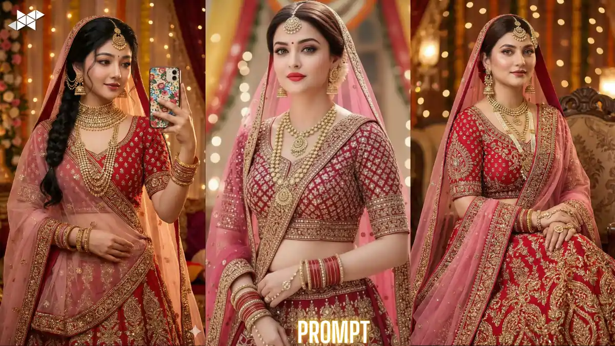 8K Aishwarya Rai in Red Lehenga with Pink Dupatta, Royal Bridal Portrait