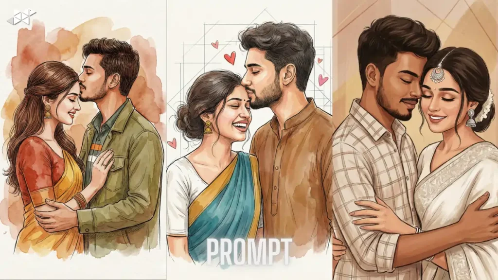 A Tender Moment in Love: Hand-Drawn Illustration Capturing Romance, Joy, and Quiet Intimacy