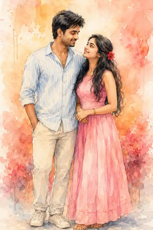 watercolor Indian couple AI prompt
