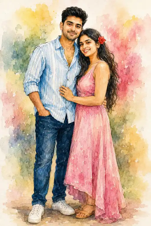 watercolor Indian couple AI prompt