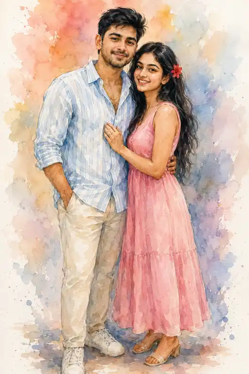 watercolor Indian couple AI prompt
