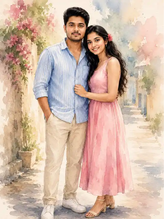 watercolor Indian couple AI prompt