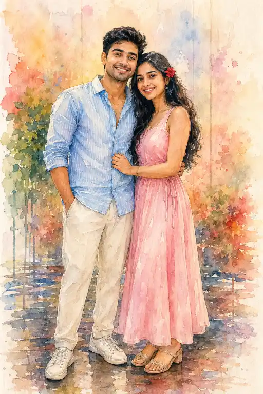 watercolor Indian couple AI prompt