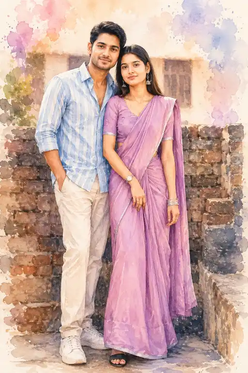 watercolor Indian couple AI prompt