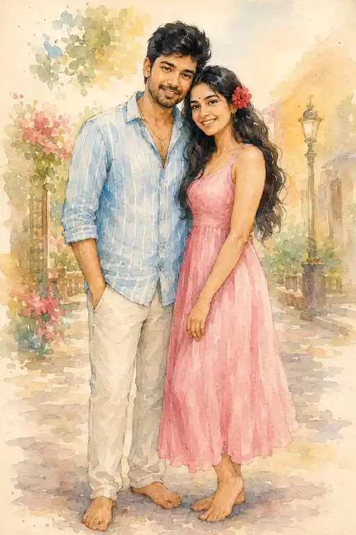 watercolor Indian couple AI prompt