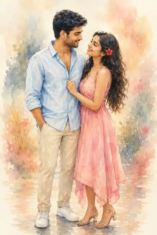 watercolor Indian couple AI prompt