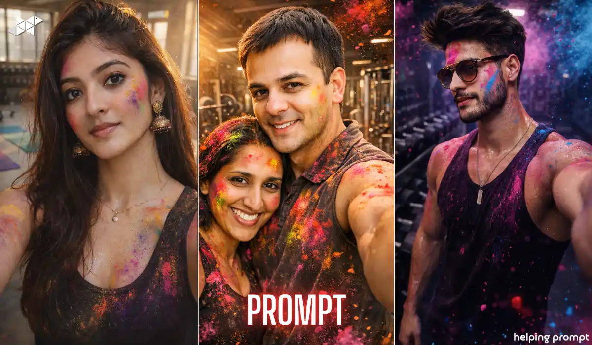 Extraordinary Gym Holi Selfie: Create Viral AI Images Prompt