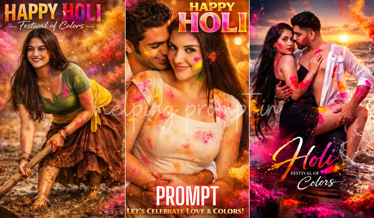 Festive Glam Holi Poster Idea with AI Prompt for Hot Girls