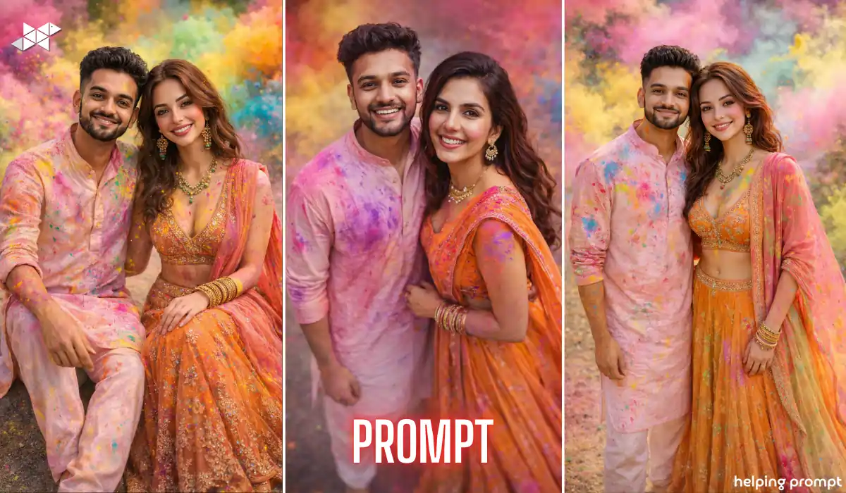 Holi Couple AI Image Prompt