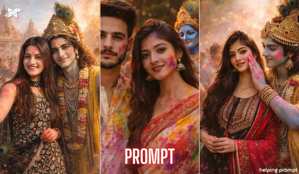 Holi selfie with Shree Krishna AI prompt