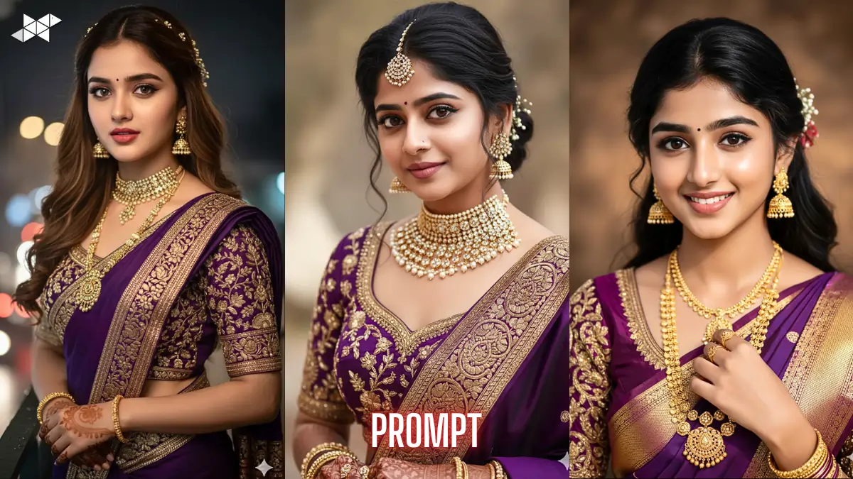 Purple Sari Image Prompt 4K for Gemini AI