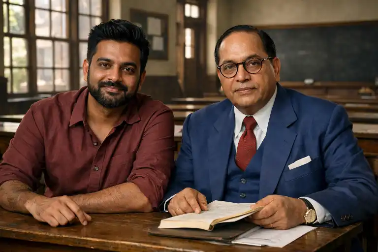 Classroom scene with Dr. B. R. Ambedkar AI Prompt