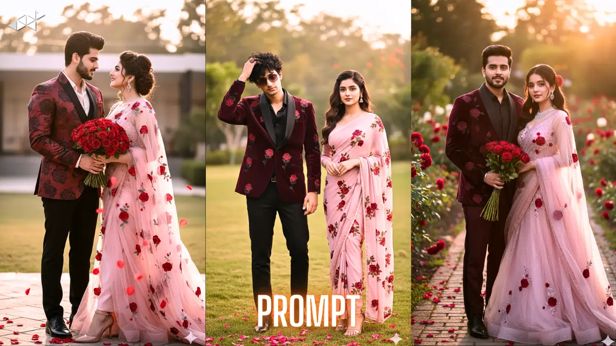 Rose Day Couple Photo Prompt for Gemini AI Face Copy-Paste