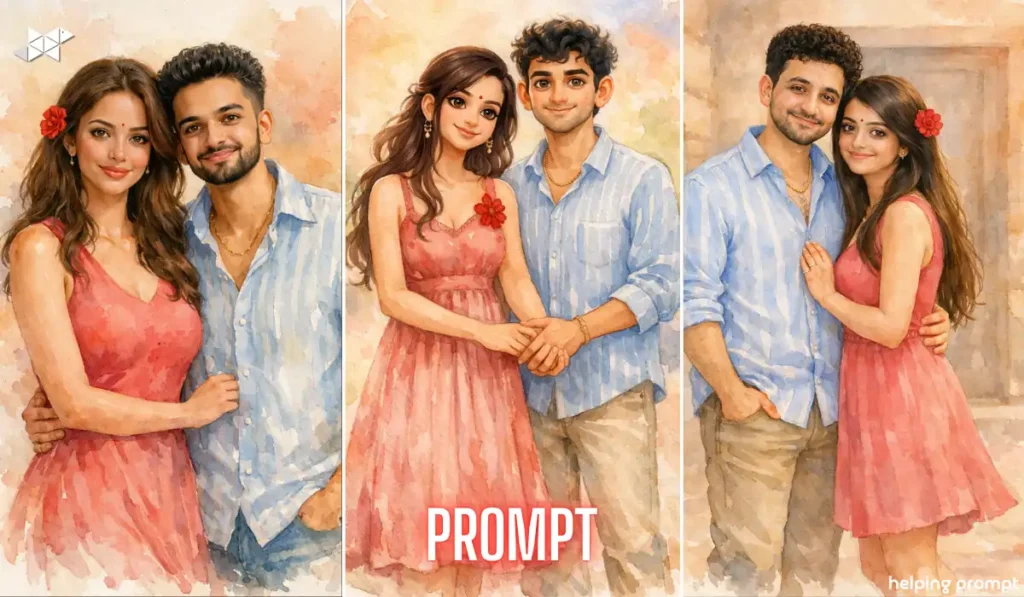 watercolor Indian couple AI prompt