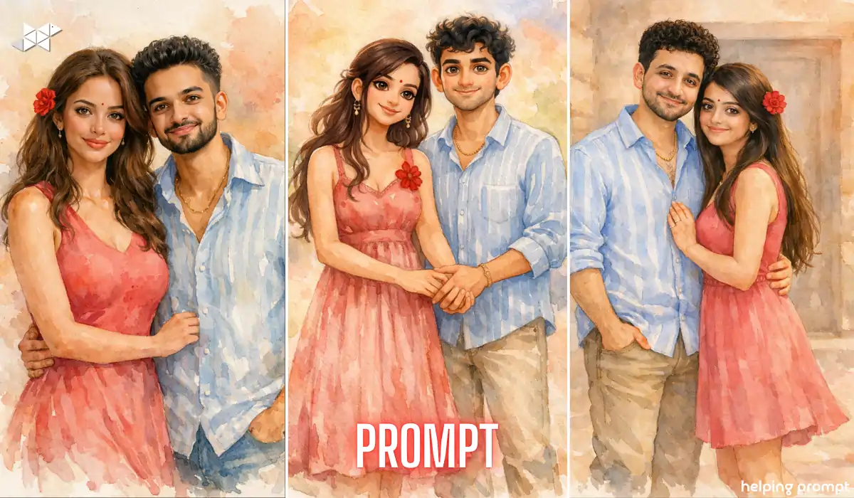 watercolor Indian couple AI prompt