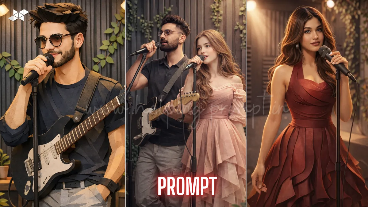 Powerful 3D Paper-Cut Singer Illustration AI Prompt (8K Stage Art)