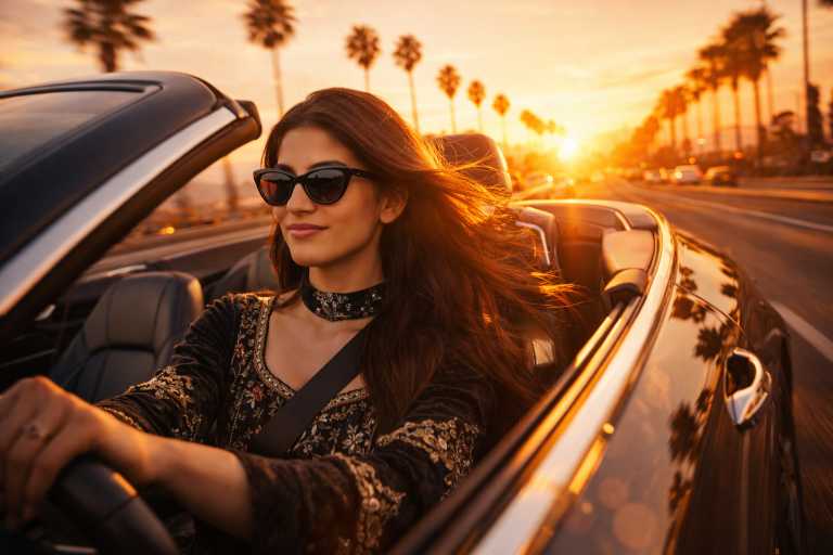 LA Sunset Girl Drive AI Prompt