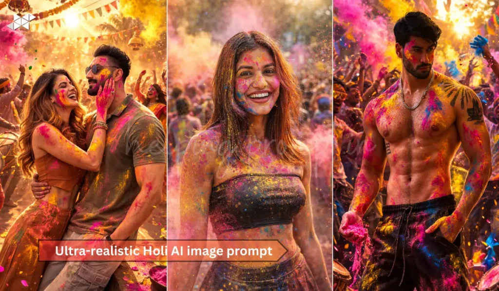 Ultra-realistic Holi AI image prompt