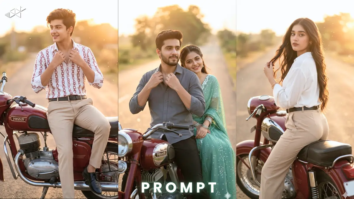Golden Hour Motorcycle AI Portrait Prompt 2026