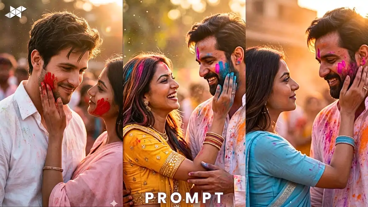 Magical Cinematic Holi Couple Portrait Prompt