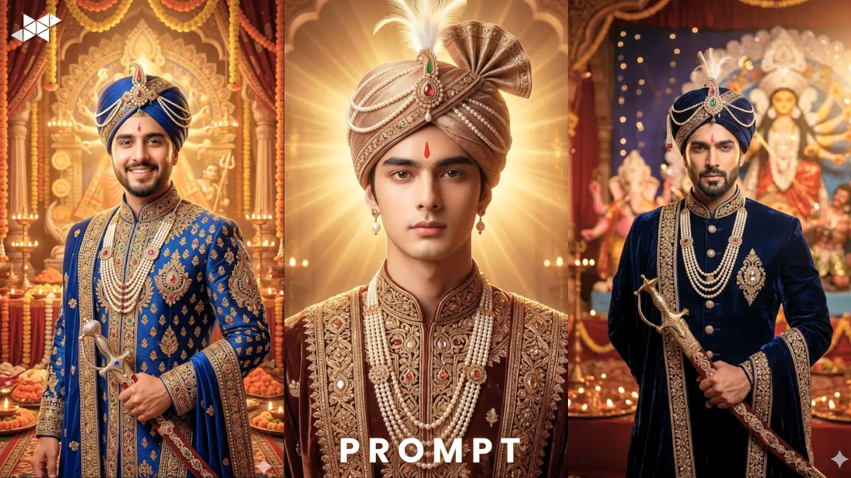 Powerful Navratri Royal King AI Portrait Prompt (Ultra Realistic)