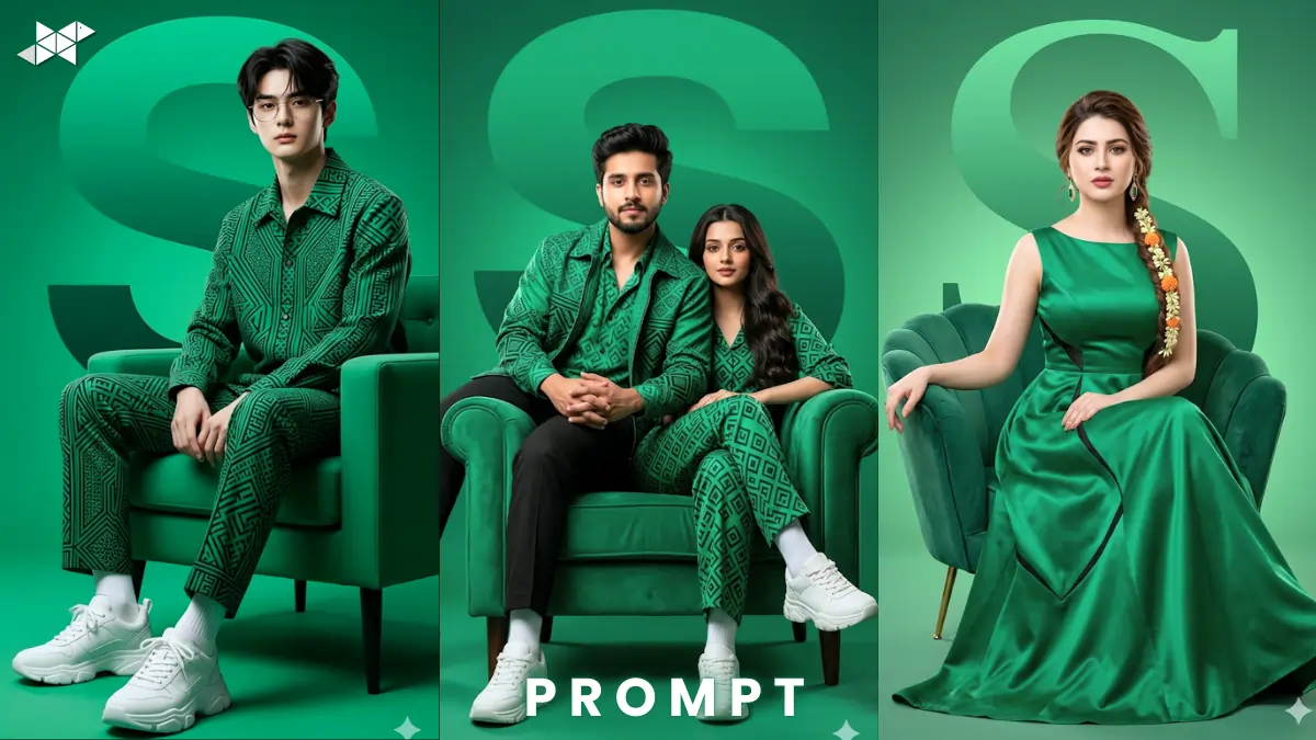 Powerful Emerald Fashion Poster AI Prompt