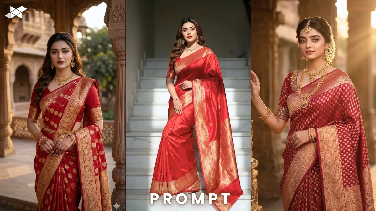 Stunning Red Banarasi Silk Saree AI Prompt Ideas