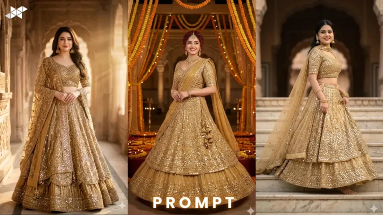 Stunning Heavy Golden Lehenga Choli AI Prompt 2026