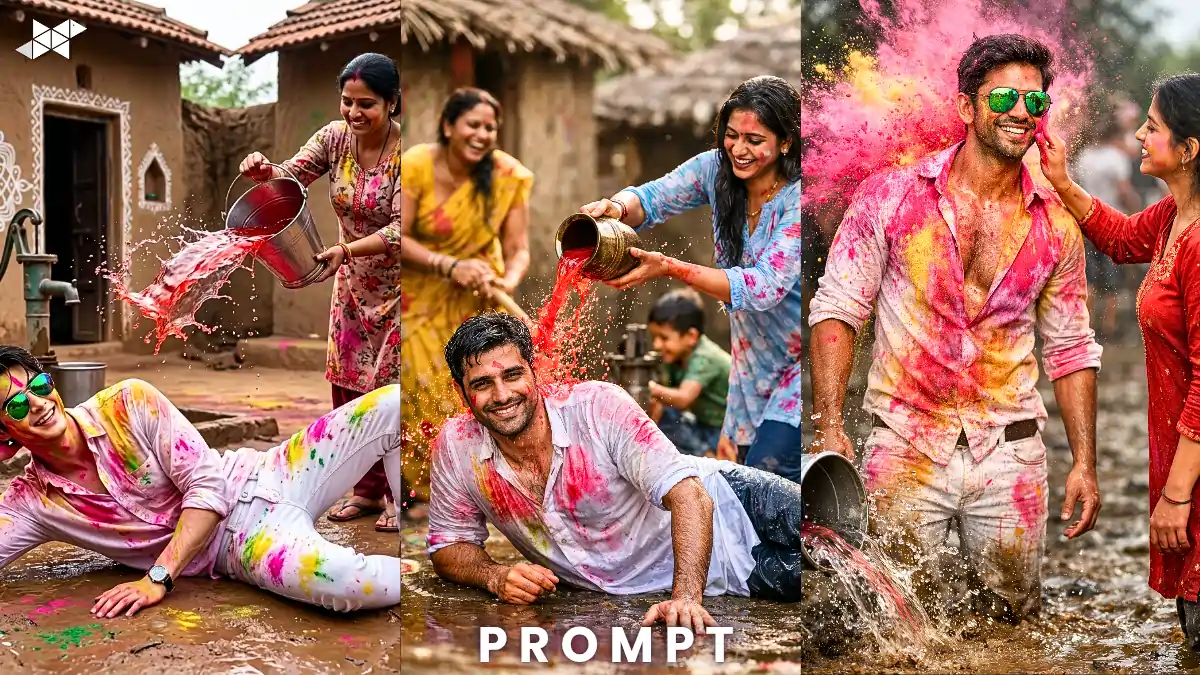 Stunning Rural Holi Festival Cinematic Prompt