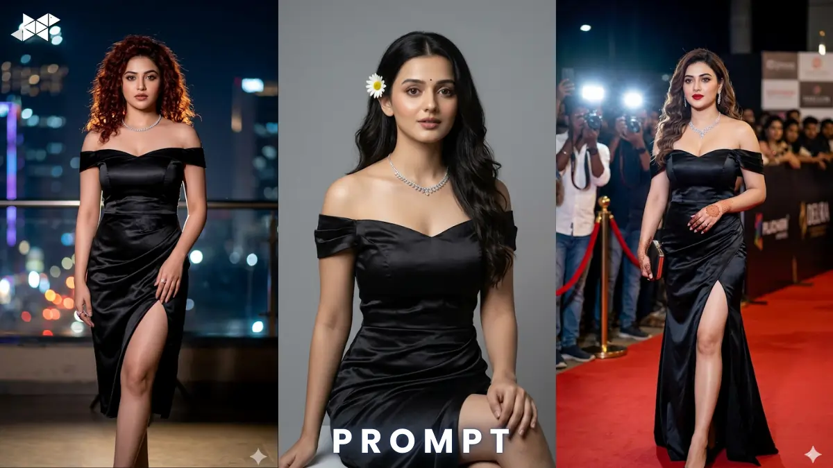 Stunning Black Off-Shoulder Satin Cocktail Dress AI Prompt