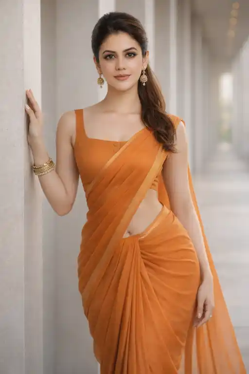 Orange Saree Fashion Portrait AI Prompt