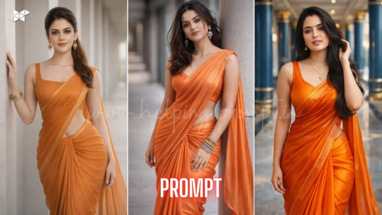 Orange Saree Fashion Portrait AI Prompt