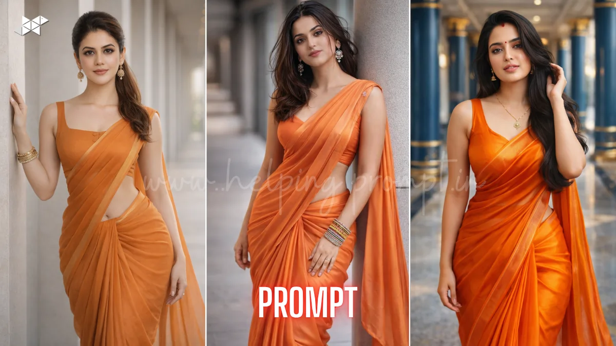 Orange Saree Fashion Portrait AI Prompt