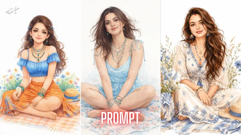 Stunning Boho Summer Girl Clipart for Viral Creative AI Designs Prompt