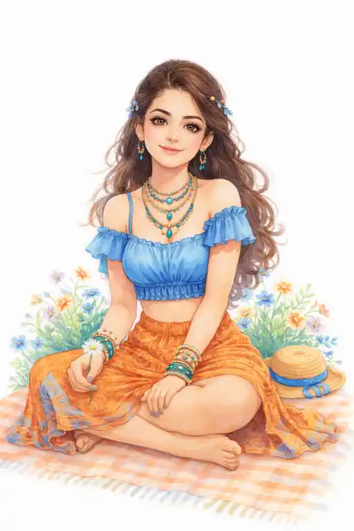 Boho Summer Girl Clipart AI Prompt